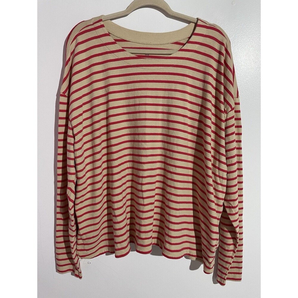 Lands' End Cream and Red Striped Lightweight Sweater